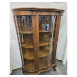 Oak Clawfoot China Cabinet with serpentine glass