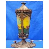 Reverse painted antique lantern style lamp.  3
