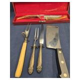 Cutlery lot - bone handle carving knife and fork