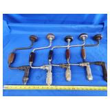 5 vintage ratcheting hand crack bit drills.