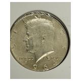1964 Silver Kennedy Half Dollar coin.   Look at