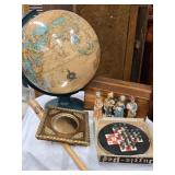 Lot - World Globe , Oak Frame mirror , Orioles