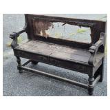 Oak Hall Seat with Lion Head armrest , stretcher