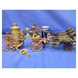 Antique Cast Iron 3 Horse drawn Firewagon , has