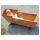 Hand dovetail cradle and vintage composition doll