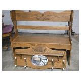 Oak Hall Bench with hanging oak mirror with hat