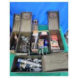 5 military ammo boxes with hardware,  lag bolts,