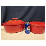 2  Enameled Casr Iron Roasting Pans , Oval