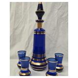 Art Deco 15" Decanter with Stopper and 4 glasses