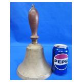 Vintage Brass school hand bell.  11.5' H.  Wood