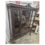 Square Mahogany China Cabinet,  stretcher base