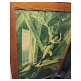 Large Oak framed Lithograph print "Ring, Ring for