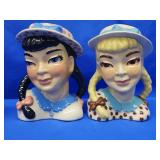 2 Head Vases Ceramic Art Studio, Madison,