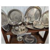 15 pieces Silver plate lot trays and serving