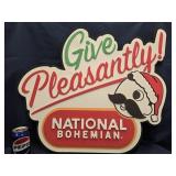 Natty Boh Christmas sign & 2 Baltimore glasses -