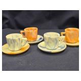 4 Akro Agate Glass Demitasse , cups and saucers