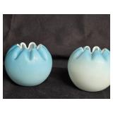 2 Frosted Milk Glass Rosebowl  vases with ruffled