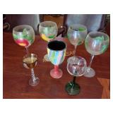 Set of Painted Wine Glasses & More