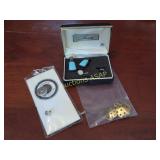 Jewelry - Turquoise Earrings, Gold Pin, Buttons
