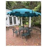 Outdoor Iron Patio Furniture w/Umbrella 4 Chairs &