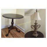 Round Occassional Table and Brass Lamp