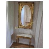Mirror and Marble Top Bench - Gold Color