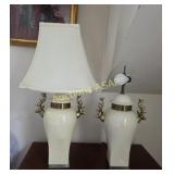 Ceramic Table Lamps with Cast Stag Accents