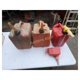 3 Gas Cans and Funnel