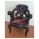 Antique Asian Wooden Carved Accent Chair - Dragons