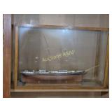 Wooden Model Ship in Glass Case - 3 Masts