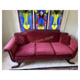 Victorian Red Velvet Tufted Sofa with Cushions