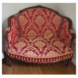 Vintage French Settee in Red Damask with Tassles