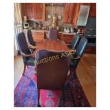Craft Built Dining Table with 6 Leather Chairs