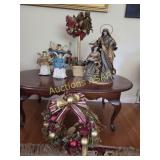 Holiday Decor - Nativity, Wreath, Potted Tree