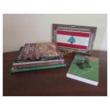 Lebanese Cookbooks, History Book & Flag Art Piece