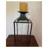 Glass Top Table & Pillar Candle & Stand