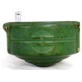 Vtg Roseville matte green hanging planter