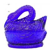Cobalt glass swan on nest