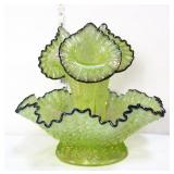 Fenton topaz iridized diamond lace 3 horn epergne