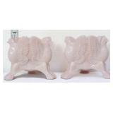 Pair Jeanette pink milk glass eagle candleholders