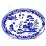 Vntg blue willow 12.75in oval platter