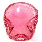 Pink art glass thumbprint folded edge bowl