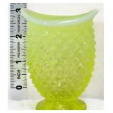 Fenton vaseline opalescent hobnail 3in vase