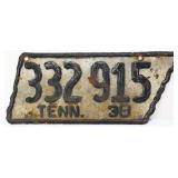 1938 state shape Tennessee license plate
