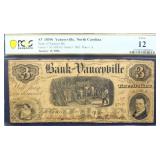 Graded 1850s Bank Of Yanceyville NC $3 note
