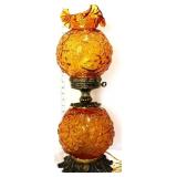 Fenton amber poppies parlor lamp