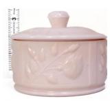 Vtg Jeanette pink milk glass rose powder jar