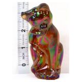 Fenton 3in amber carnival cat w/ paw up figure