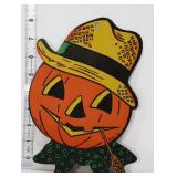 Vntg cardstock Halloween pumpkin scarecrow face