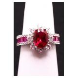 Sterling oval cut ruby ring, lab created